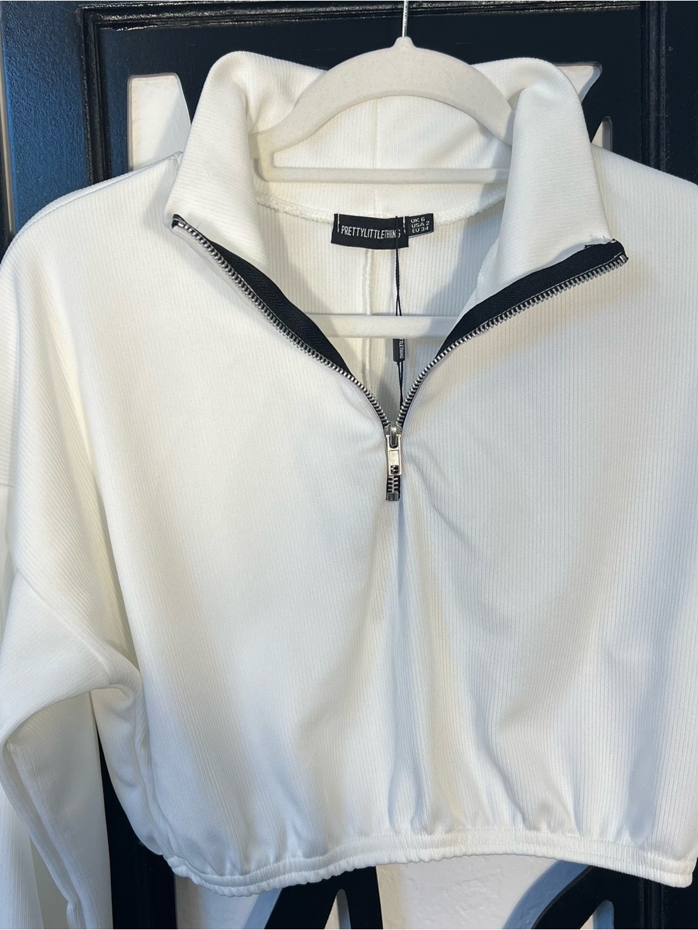 PrettyLittleThing Women's White Half-Zip Cropped Sweater Activewear Size Small